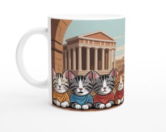 Taza de cerámica de 325 ml con motivos de animales de la Antigua Roma.