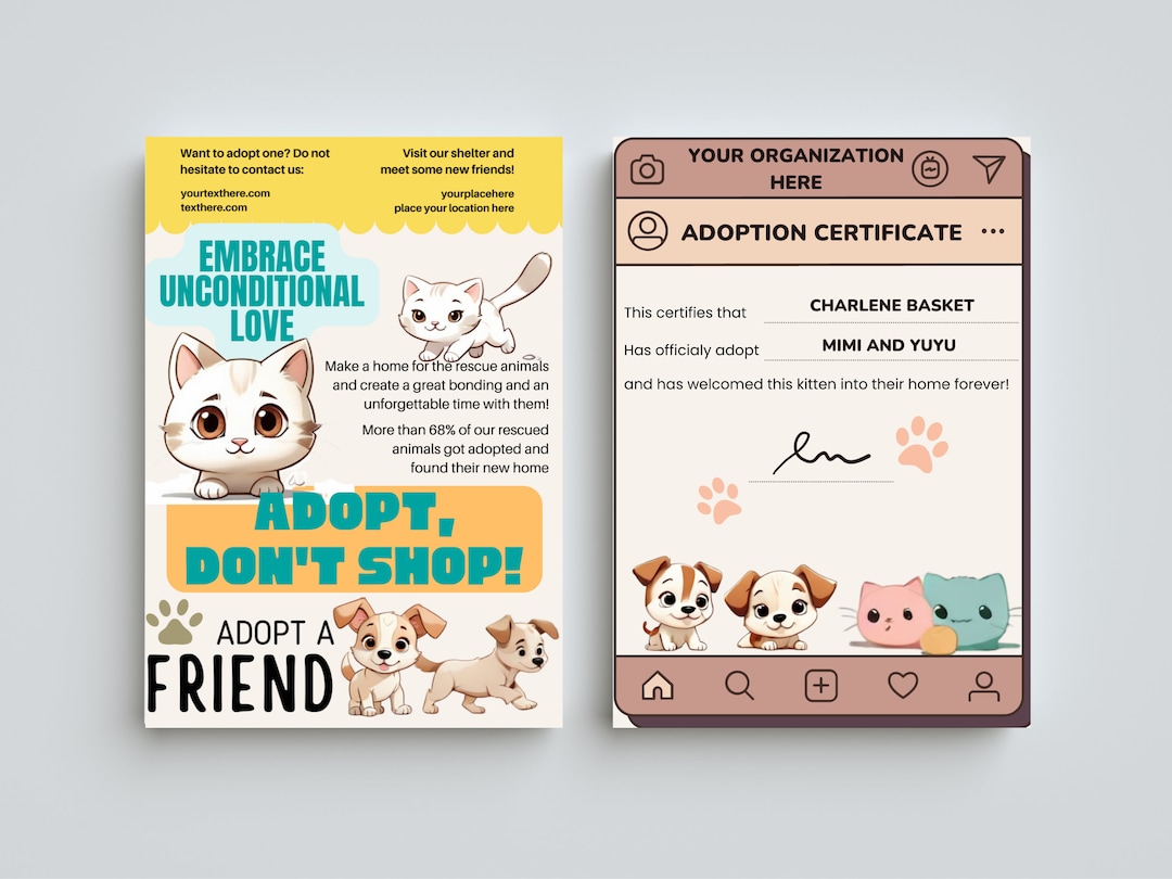 Pet Adoption Flyers &amp; Certificates Editable Canva Templates for Dog and ...