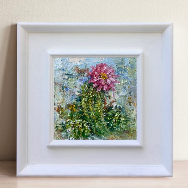 Pink cactus flower 6х6inch Original cactus oil painting Cactus painting Wall art Cactus collection