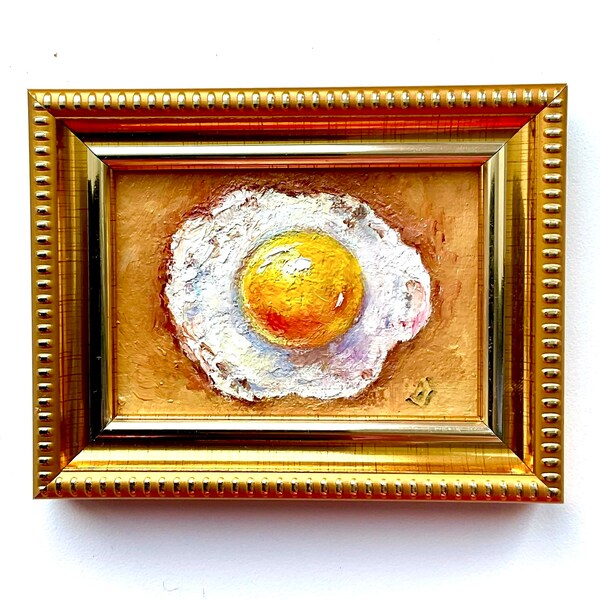 Miniature painting egg 2x3inch oil painting on cardboard