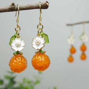 Orange Earrings Glass Fruit Earrings Food Earrings Jewelry Dangle & Drop Earrings Birthday Earrings Birthday Gift For Her Cute Earrings