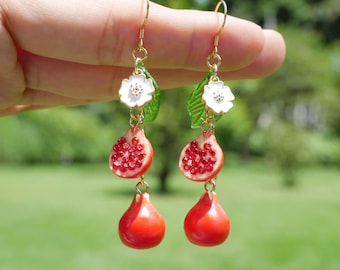 Pomegranate Earrings Cute Fruit Earrings Fun Food Dangle Earrings Gift For Her Birthday Gift Christmas Gift Pomegranate Fruit Jewelry