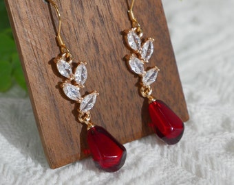 Pomegranate Seed Dangle Earrings Hypoallergenic Sparkle Zircon Fruit Earrings Red Cute Food Earrings Gift For Her Birthday Christmas