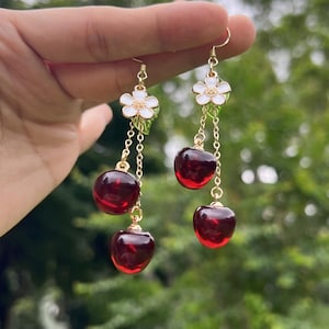 Kirsch Ohrringe, süße Kawaii Rote Kirsch Ohrringe, Handgemachte Ohrringe, Essen Obst Ohrringe, Geschenk für Sie, Geburtstag Weihnachtsgeschenk