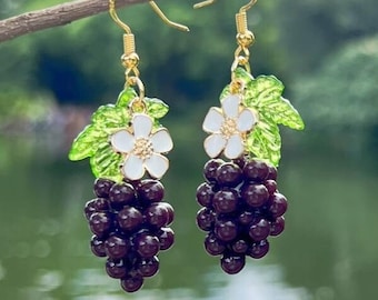 Grape Earrings Food Dangle Earrings Cute Kawaii Drop Earrings Jewelry Gift For Women Handmade Fruit Earrings Birthday Gift Daughter Earrings
