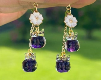 Boucles d'oreilles myrtille Boucles d'oreilles baies de verre Boucles d'oreilles fruit glaçure Boucles d'oreilles pendantes et gouttes Boucles d'oreilles aliments Bijoux botaniques Cadeau d'anniversaire pour elle