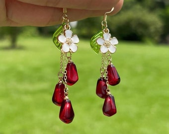 Pomegranate Seed Earrings Fruit Earrings Food Earrings Dangle Drop Earrings Cute Kawaii Earrings Gift For Her Birthday Gift Handmade Jewelry