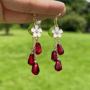 Pomegranate Seed Earrings Fruit Earrings Food Earrings Dangle Drop Earrings Cute Kawaii Earrings Gift For Her Birthday Gift Handmade Jewelry Long