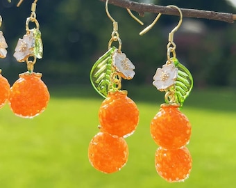 Orange Earrings Glass Fruit Earrings Food Earrings Jewelry Dangle & Drop Earrings Birthday Earrings Birthday Gift For Her Cute Earrings