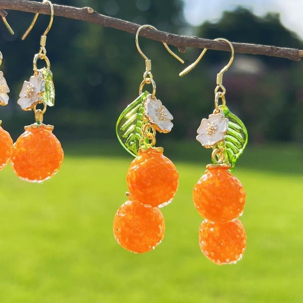 Orange Earrings Glass Fruit Earrings Food Earrings Jewelry Dangle & Drop Earrings Birthday Earrings Birthday Gift For Her Cute Earrings