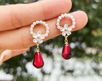 Pomegranate Seed Earrings Fruit Earrings Food Jewelry Dangle & Drop Earrings Christmas Earrings Gift For Her Cute Kawaii Handmade Earrings