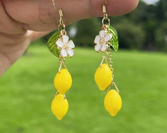 Lemon Earrings Fruit Earrings Food Earrings Cute Kawaii Earrings Dangle Drop Resin Earrings Stud Earring Gift For Her Jewelry Birthday Gift