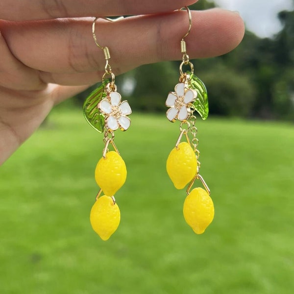 Lemon Earrings Fruit Earrings Food Earrings Cute Kawaii Earrings Dangle Drop Resin Earrings Stud Earring Gift For Her Jewelry Birthday Gift