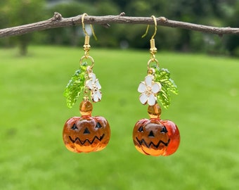 Pumpkin Earrings Fruit Food Earrings Halloween Holiday Earrings Dangle & Drop Earrings Jewelry Gift For Her Birthday Gift Cute