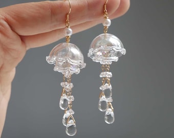 Jellyfish Earrings Glass Jellyfish Dangle Earrings Cute Ocean Animal Earrings Summer Beach Drop Earrings Gift For Her Birthday Gift