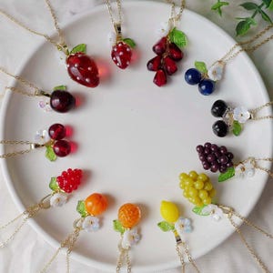Fruit Necklace Strawberry Necklace Pomegranate Seed Necklace Blueberry Necklace Lemon Necklace Raspberry Grape Cherry Orange Necklace Gift