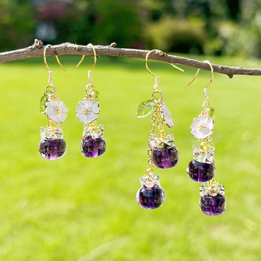 Blueberry Earrings Glass Berry Earrings Glaze Fruit Earrings Etsy UK