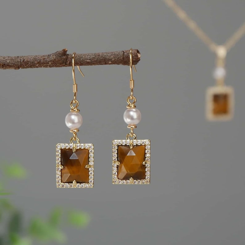 Tigers Eye Jewelry Set Tiger's Eye Earrings Tiger's Eye Necklace Gemstone Crystal Jewelry set