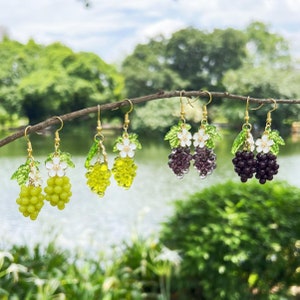 Grape Earrings Food Dangle Earrings Cute Kawaii Drop Earrings Jewelry Gift For Women Handmade Fruit Earrings Birthday Gift Daughter Earrings image 2