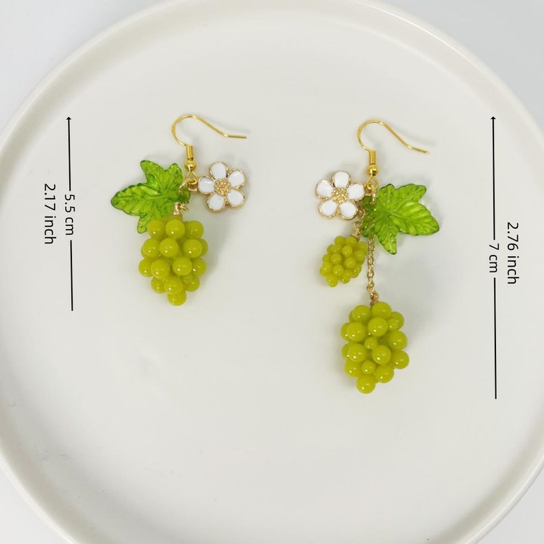 Grape Earrings Food Dangle Earrings Cute Kawaii Drop Earrings Jewelry Gift For Women Handmade Fruit Earrings Birthday Gift Daughter Earrings image 9