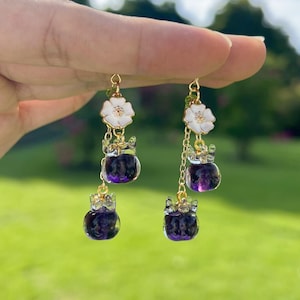 Blueberry Earrings Glass Berry Earrings Glaze Fruit Earrings Drop & Dangle Earrings Food Earrings Botanical Jewelry Birthday Gift For Her