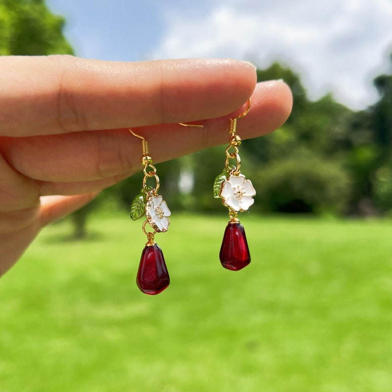 Pomegranate Seed Earrings Fruit Earrings Food Earrings Dangle Drop Earrings Cute Kawaii Earrings Gift For Her Birthday Gift Handmade Jewelry Short