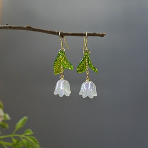 Lily of the Valley Earrings White Fairy Flower Dangle Earrings Bell Orchid Wedding Earrings Bridal Jewelry bridesmaid earrings birthday gift Short