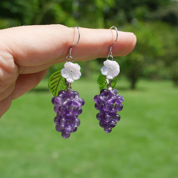Natürliche Amethyst Traube Ohrringe Amethyst Traube Halskette Amethyst Frucht Ohrringe Lila Kristall Traube Schmuckset Geschenk für ihr Geburtstagsgeschenk