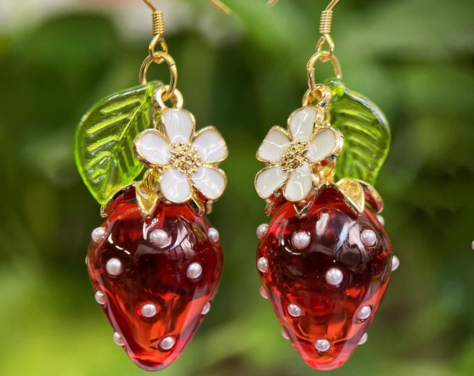 Chic Strawberry Handmade Drop Earrings
