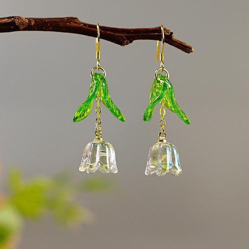 Lily of the Valley Earrings Transparent Glittery Flower Earrings Bell Orchid Wedding Dangle Earrings Bridal Bridesmaid Jewelry Gift For Her zdjęcie 3