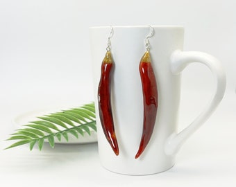 Dried Chilli Pepper Handmade Resin Earrings Real Fruit Dangle Earrings Botanical Drop Earrings Boho Jewelry Gift For Her Birthday Christmas