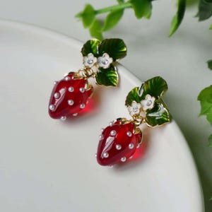 Strawberry Earrings Cute Fruit Drop Earrings Fruit Jewelry Resin Strawberry Jewelry Gift For Her Birthday Gift Christmas Gift Kawaii Berry