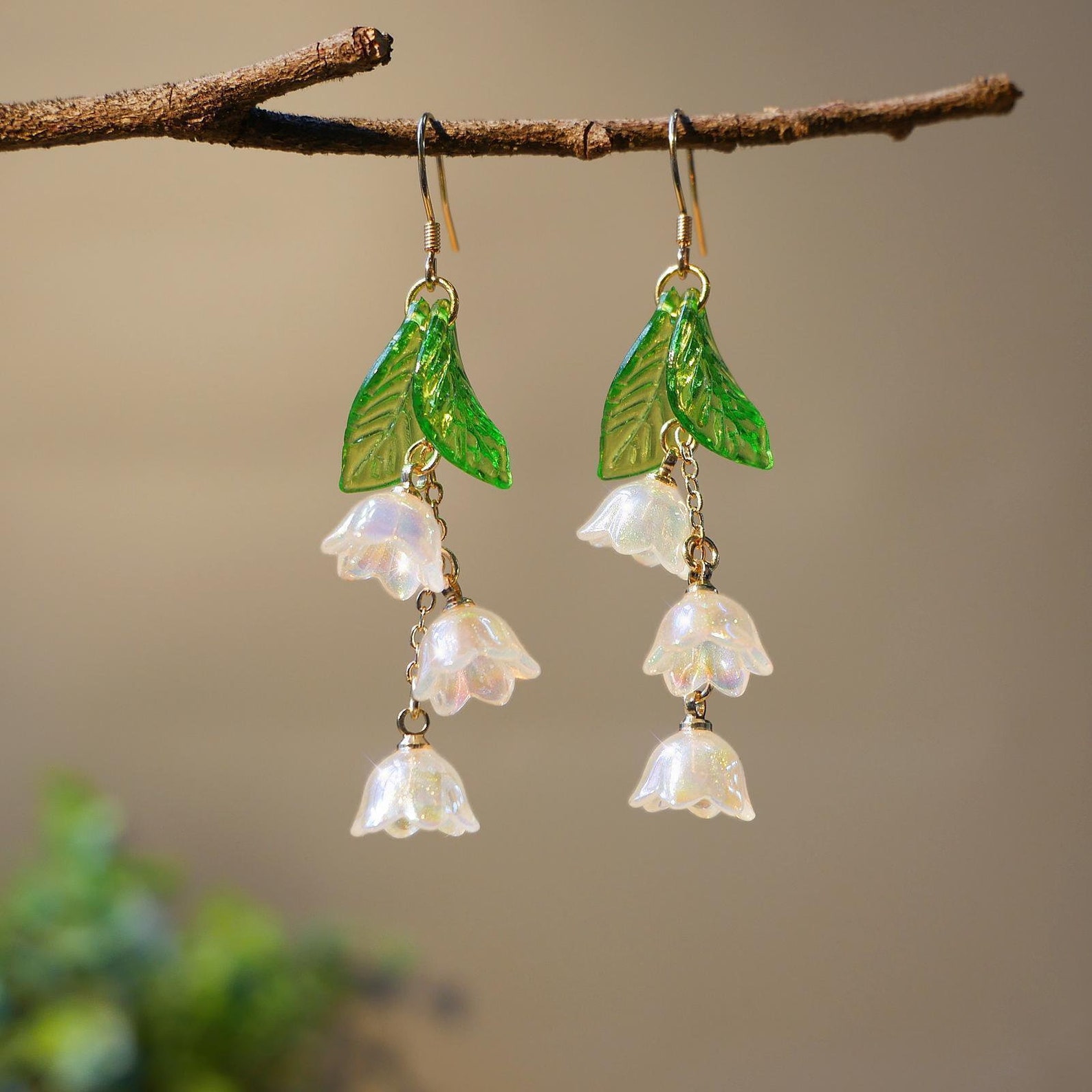 Lily of the Valley Earrings Sparkle Lightweight Dainty White Flower Earrings