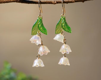 Lily of the Valley Earrings Sparkle Lightweight Dainty White Flower Earrings Bridal Wedding Jewelry Bridesmaid Dangle Earrings Birthday Gift