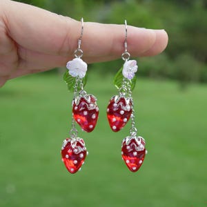 Strawberry Earrings S925 Silver Strawberry Dangle Earrings Cute Fruit Earrings Strawberry Jewelry Gift For Her Birthday Gift Christmas Gift