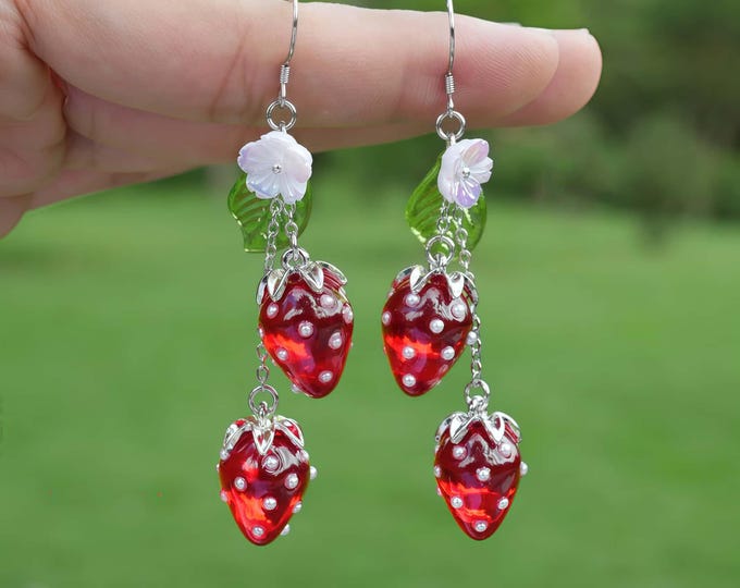 Strawberry Earrings S925 Silver Strawberry Dangle Earrings Cute Fruit Earrings Strawberry Jewelry Gift For Her Birthday Gift Christmas Gift