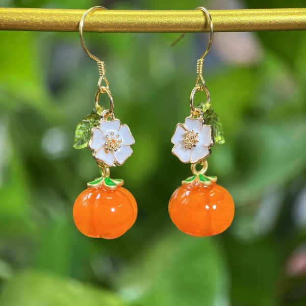 Persimmon Earrings Glass Fruit Food Earrings Jewelry Handmade Gift For Her Dangle & Drop Earrings Birthday Gift Cute Kawaii Stud Earrings