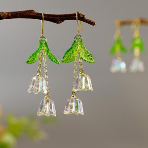 Lily of the Valley Earrings Transparent Glittery Flower Earrings Bell Orchid Wedding Dangle Earrings Bridal Bridesmaid Jewelry Gift For Her zdjęcie 1