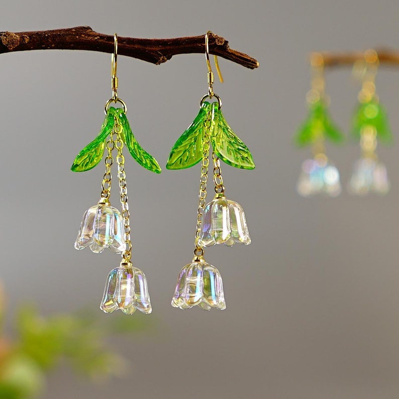 Lily of the Valley Earrings Transparent Glittery Flower Earrings Bell Orchid Wedding Dangle Earrings Bridal Bridesmaid Jewelry Gift For Her zdjęcie 1
