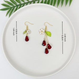Pomegranate Seed Earrings Fruit Earrings Food Earrings Dangle Drop Earrings Cute Kawaii Earrings Gift For Her Birthday Gift Handmade Jewelry image 6