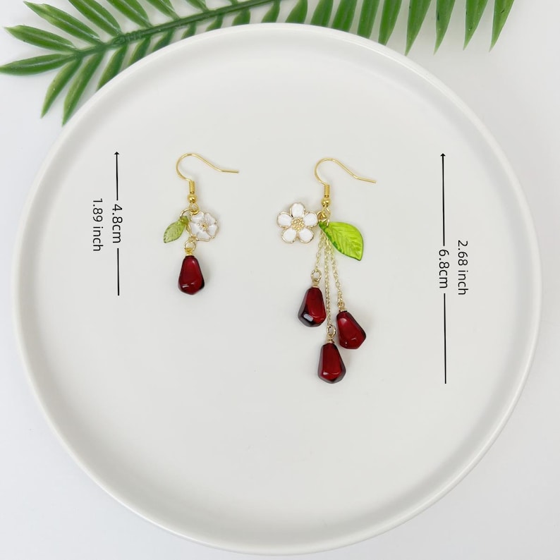 Pomegranate Seed Earrings Fruit Earrings Food Earrings Dangle Drop Earrings Cute Kawaii Earrings Gift For Her Birthday Gift Handmade Jewelry image 6