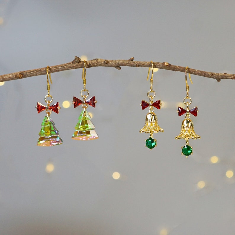Christmas Earrings Gift Holiday Earrings Christmas Tree Earrings Jingle Bell Earrings Cherry Earrings Snowflake Earrings Dangle Earrings Package B (2 Pairs)