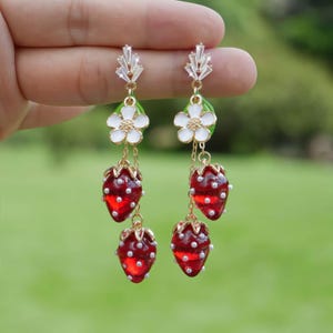 Strawberry Earrings Cubic Zirconia Strawberry Dangle Earrings Cute Fruit Earrings Strawberry Jewelry Gift For Her Birthday Gift Christmas