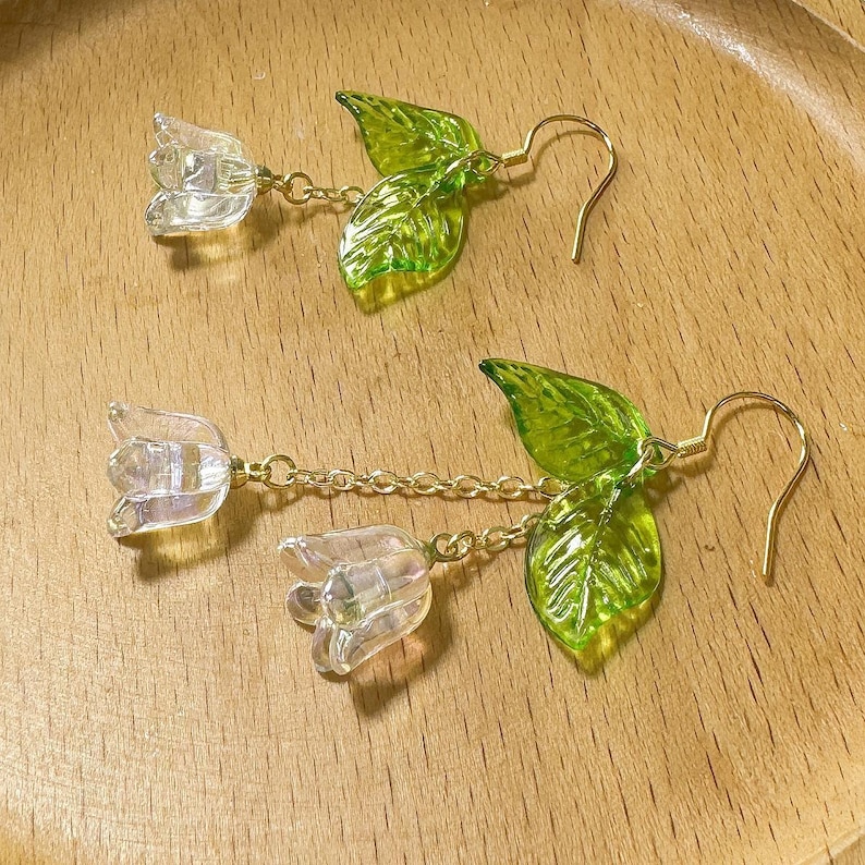 Lily of the Valley Earrings Transparent Glittery Flower Earrings Bell Orchid Wedding Dangle Earrings Bridal Bridesmaid Jewelry Gift For Her zdjęcie 8