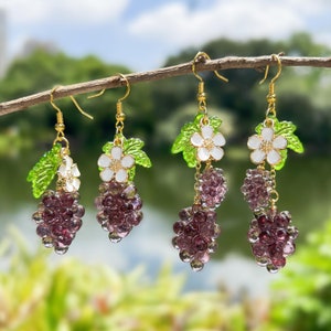 Grape Earrings Food Dangle Earrings Cute Kawaii Drop Earrings Jewelry Gift For Women Handmade Fruit Earrings Birthday Gift Daughter Earrings image 8