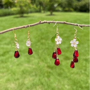 Pomegranate Seed Earrings Fruit Earrings Food Earrings Dangle Drop Earrings Cute Kawaii Earrings Gift For Her Birthday Gift Handmade Jewelry image 3