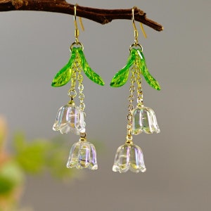 Lily of the Valley Earrings Transparent Glittery Flower Earrings Bell Orchid Wedding Dangle Earrings Bridal Bridesmaid Jewelry Gift For Her zdjęcie 2