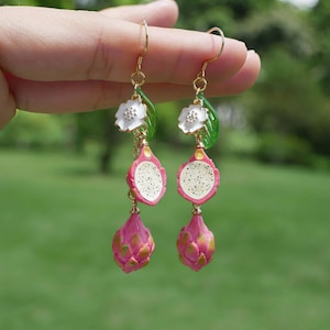 Dragon Fruit Earrings Pitaya Dangle Earrings Cute Dragon Fruit Jewelry Fun Food Earrings Gift For Her Birthday Gift Christmas Gift For Mom