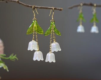 Pendientes de lirio del valle Pendientes colgantes de flores de hadas blancas Pendientes de boda de orquídeas de campana Joyería nupcial pendientes de dama de honor regalo de cumpleaños