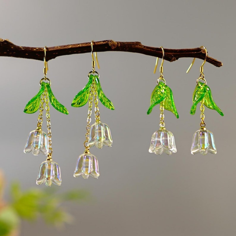 Lily of the Valley Earrings Transparent Glittery Flower Earrings Bell Orchid Wedding Dangle Earrings Bridal Bridesmaid Jewelry Gift For Her zdjęcie 6